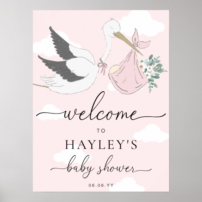 Póster Bienvenida a Baby Shower de Pink Stork (Frente)