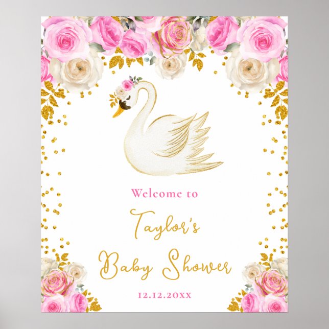 Póster Bienvenida a Baby Shower de Rosas de Oro y Rosa de (Frente)