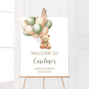 Póster Bienvenida a Baby Shower de Sage Green Bear Balloo