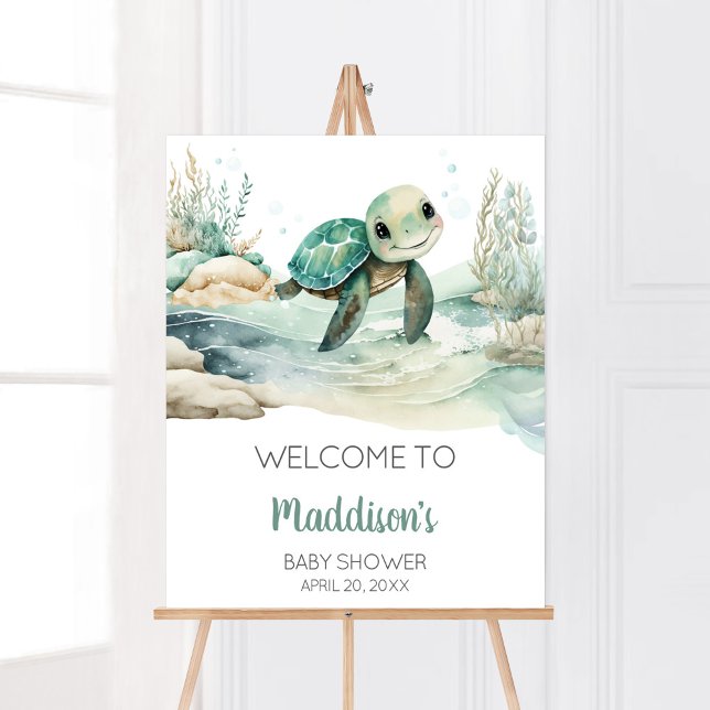 Póster Bienvenida a Baby Shower de Sea Turtle (A Little Hatching Is On the Way Baby Shower Welcome Sign)