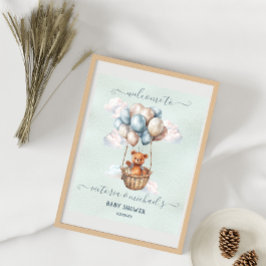 Póster Bienvenida a Baby Shower de Teddy Bear Hot Air Bal