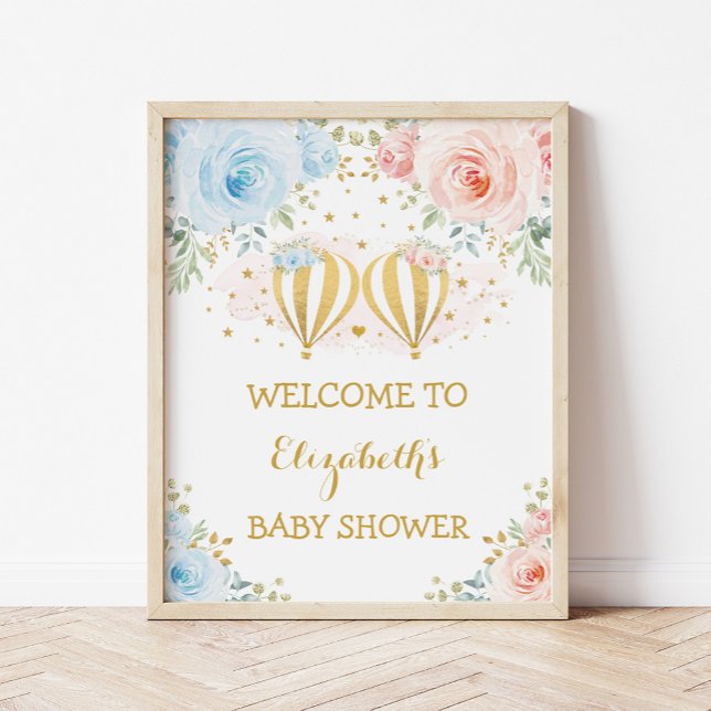 Póster Bienvenida a Baby Shower de Twins Floral Hot Air B (Subido por el creador)