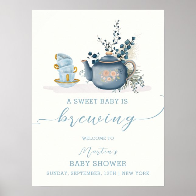 Póster Bienvenida a Baby Shower de un Fiesta de té ventil (Frente)