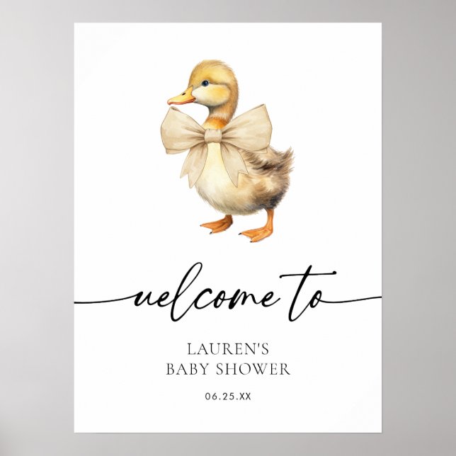 Póster Bienvenida a Baby Shower de un pato neutral de gén (Frente)