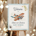 Póster Bienvenida a Baby Shower de Viaje de Vintage Airpl<br><div class="desc">Aviación Adventure Collection! Capta la esencia de la aventura y la nostalgia con esta colección de duchas de bebé de aviación vintage. Crea un aspecto cohesivo con decoración,  vajilla y accesorios coordinados.</div>