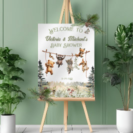 Póster Bienvenida a Baby Shower de Woodland Animals Cloth