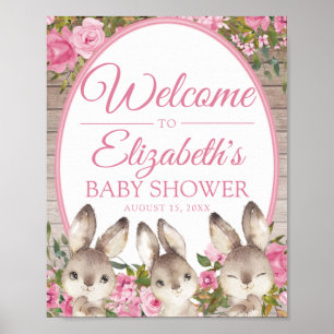 Póster Bienvenida a Baby Shower de Woodland Bunny Pink Ch
