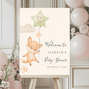 Póster Bienvenida a Baby Shower de Zorro Lindo Volando Gl