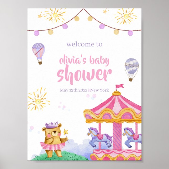 Póster Bienvenida a Baby Shower del carrusel de globos ae (Frente)