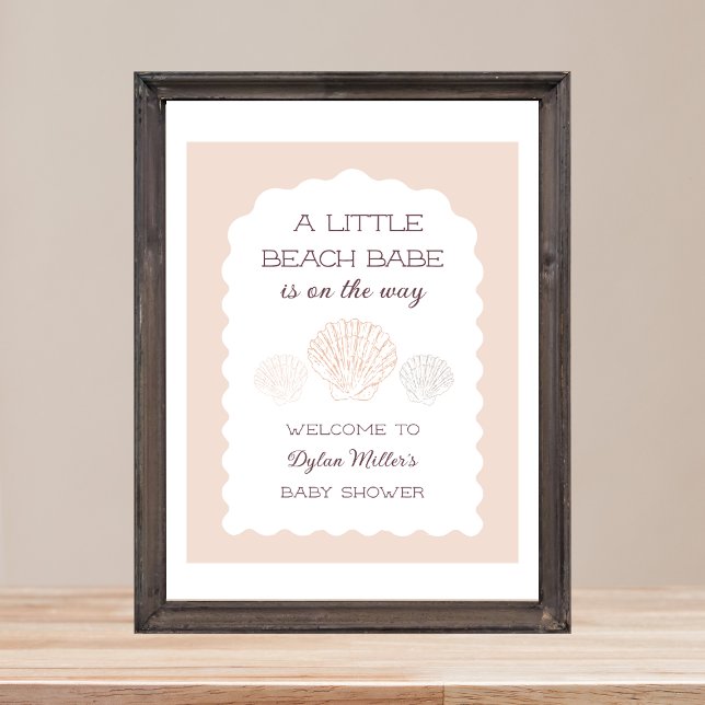 Póster Bienvenida a Baby Shower del Chica Beach Babe Seas (Beach Babe Seashell Girl Baby Shower Welcome Poster)