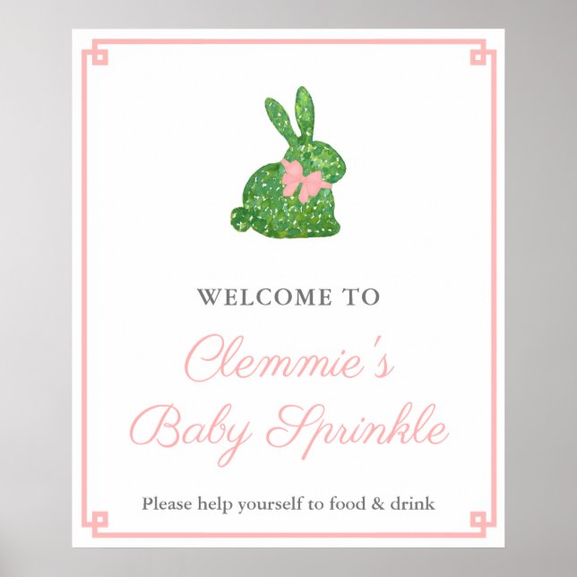 Póster Bienvenida a Baby Shower del Chica Bunny de Boxwoo (Frente)