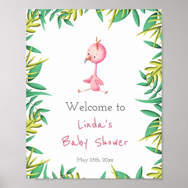 Póster Bienvenida a Baby Shower del Chica Cute Tropical F (Frente)