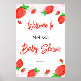 Póster Bienvenida a Baby Shower del Chica de fresa acuare