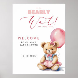 Póster Bienvenida a Baby Shower del Chica de globo rosa O