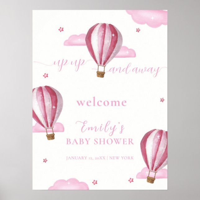Póster Bienvenida a Baby Shower del Chica de globos aeros (Frente)