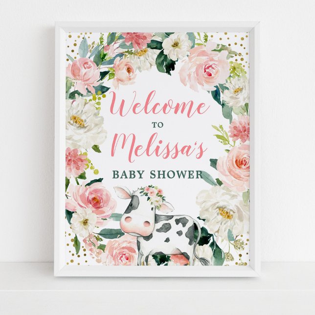 Póster Bienvenida a Baby Shower del Chica de vaca floral  (Subido por el creador)