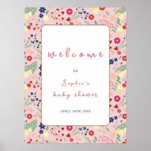 Póster Bienvenida a Baby Shower del Chica del marco de fl