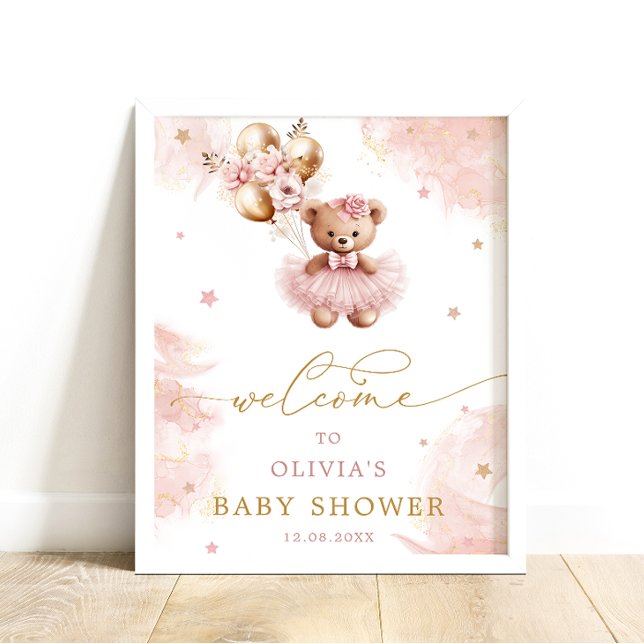 Póster Bienvenida a Baby Shower del Chica rosa Teddy Bear (Subido por el creador)