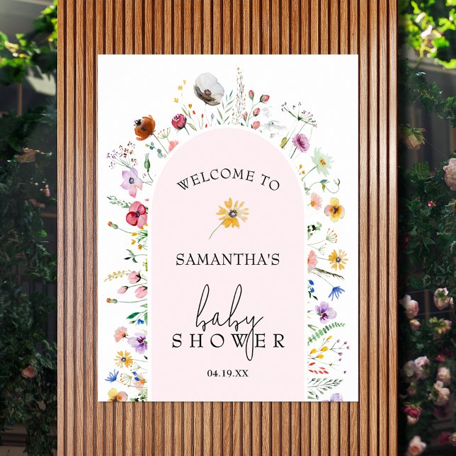 Póster Bienvenida a Baby Shower del Chica Wildflower (Wildflower pink girl baby shower welcome poster - INSTANT DOWNLOAD and/or PRINTED)