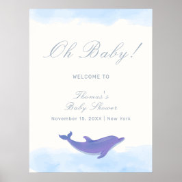 Póster Bienvenida a Baby Shower del delfín azul Minimalis