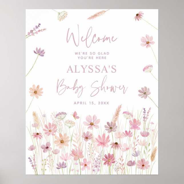 Póster Bienvenida a Baby Shower del Dusty Pink Boho Wildf (Frente)