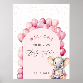 Póster Bienvenida a Baby Shower del elefante Chica de glo
