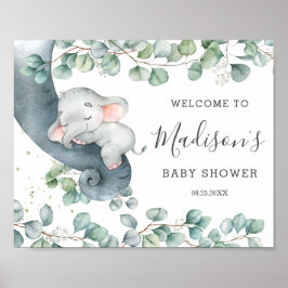 Póster Bienvenida a Baby Shower del elefante de la vegeta