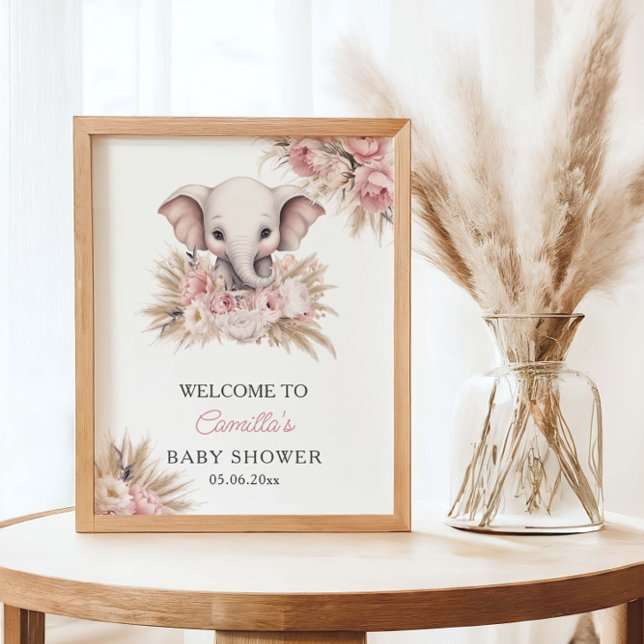 Póster Bienvenida a Baby Shower del elefante rosado Chica (Subido por el creador)