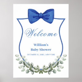 Póster Bienvenida a Baby Shower del Escudo Blue Bow Eucal
