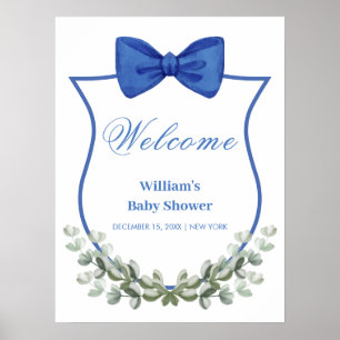 Póster Bienvenida a Baby Shower del Escudo Blue Bow Eucal