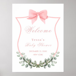 Póster Bienvenida a Baby Shower del Escudo Eucalyptus Bow