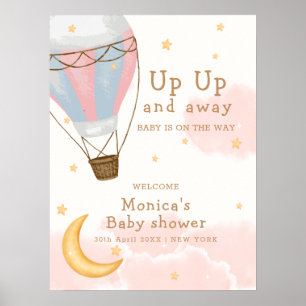 Póster Bienvenida a Baby Shower del globo aerostático chi