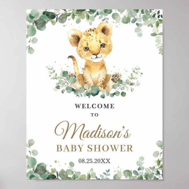 Póster Bienvenida a Baby Shower del Leon Cub Boy de moda  (Frente)