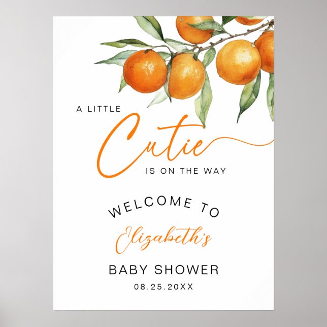 Póster Bienvenida a Baby Shower del Naranja botánico Litt (Frente)