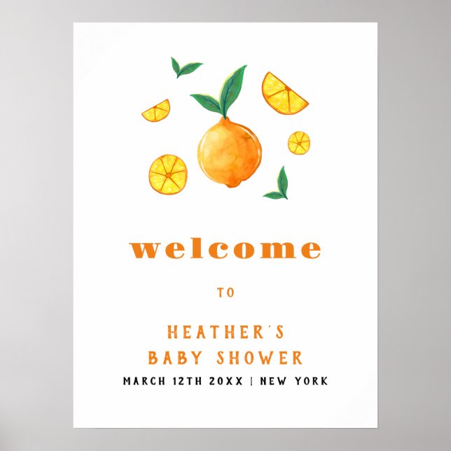 Póster Bienvenida a Baby Shower del Naranja de Cítricos d (Frente)