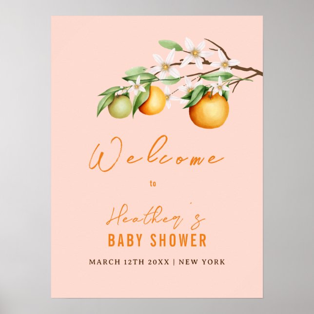 Póster Bienvenida a Baby Shower del Naranja de verano de  (Frente)