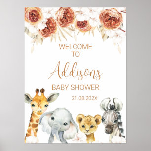 Póster Bienvenida a Baby Shower del Naranja quemado Flora