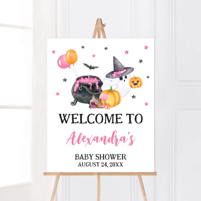 Póster Bienvenida a Baby Shower del Pequeño Boo Ghost chi (Ghost Halloween Baby Shower Welcome Sign)
