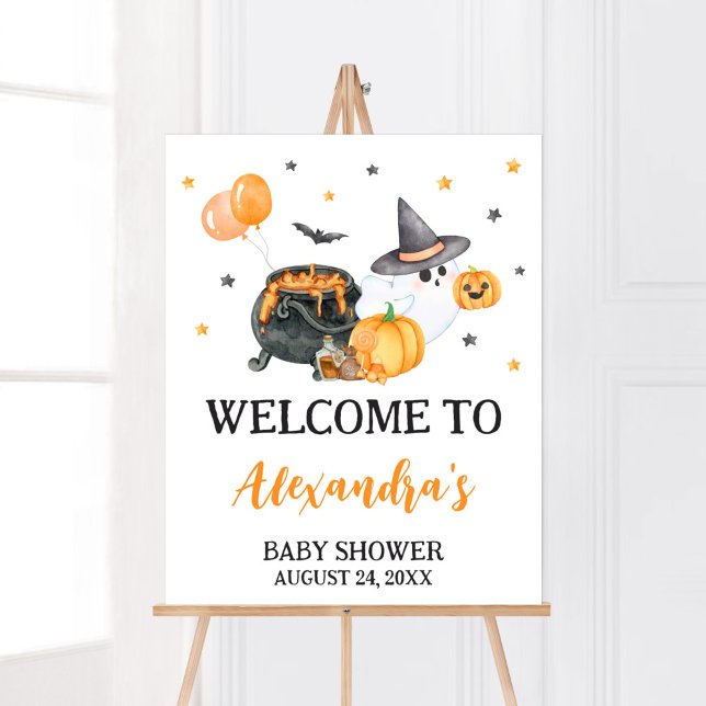 Póster Bienvenida a Baby Shower del Pequeño Boo Ghost nar (Ghost Halloween Baby Shower Welcome Sign)