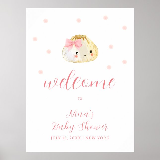 Póster Bienvenida a Baby Shower del Pequeño Chica Rosado  (Frente)
