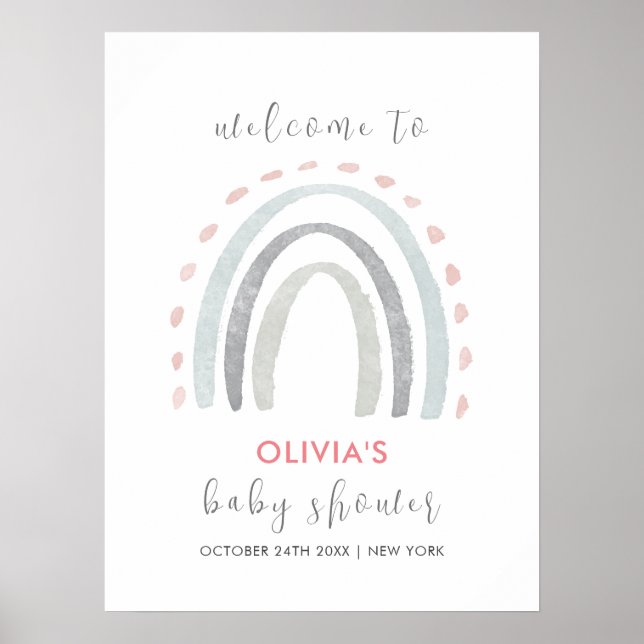 Póster Bienvenida a Baby Shower del simple Boho Rainbow C (Frente)