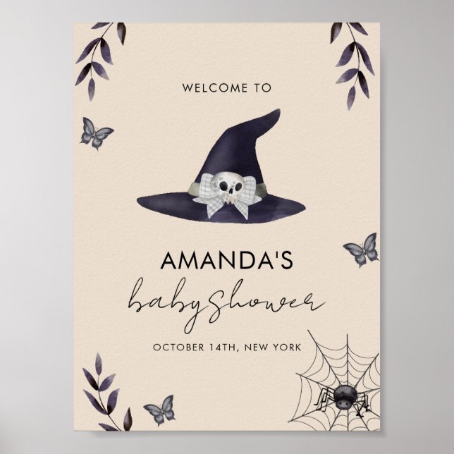 Póster Bienvenida a Baby Shower, Gorra de Brujas Neutrale (Frente)