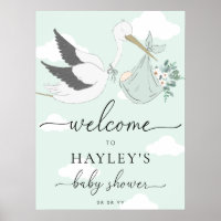 Bienvenida a Baby Shower Mint Green Stork