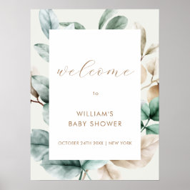 Póster Bienvenida a Baby Shower Modern Boho con Hojas Ver