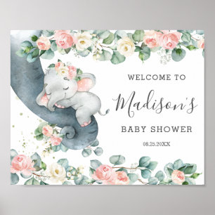 Póster Bienvenida a Baby Shower para Elephant moda Floral