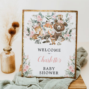 Póster Bienvenida a Baby Shower para Rosas de Rubor Woodl