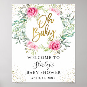 Póster Bienvenida a Baby Shower Purpurina de vegetación f