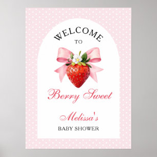 Póster Bienvenida a Baby Shower Rosa Coquette de Fresa