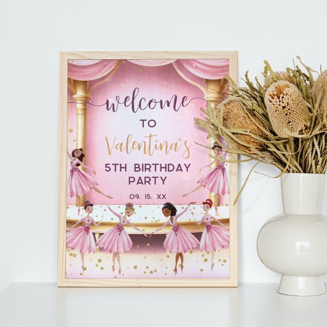 Póster Bienvenida a Ballerina Fiesta Ballet Rosa y Oro (Subido por el creador)