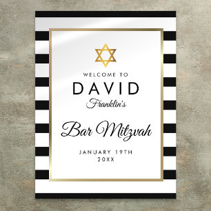 Póster Bienvenida a Bar Mitzvah con franja negra y blanca